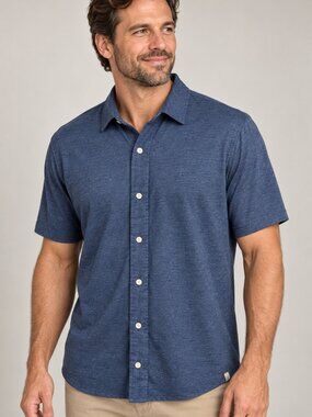 Chaps XL Blue Heather Button Front Polo Shirt Cotton Blend Coastal Preppy